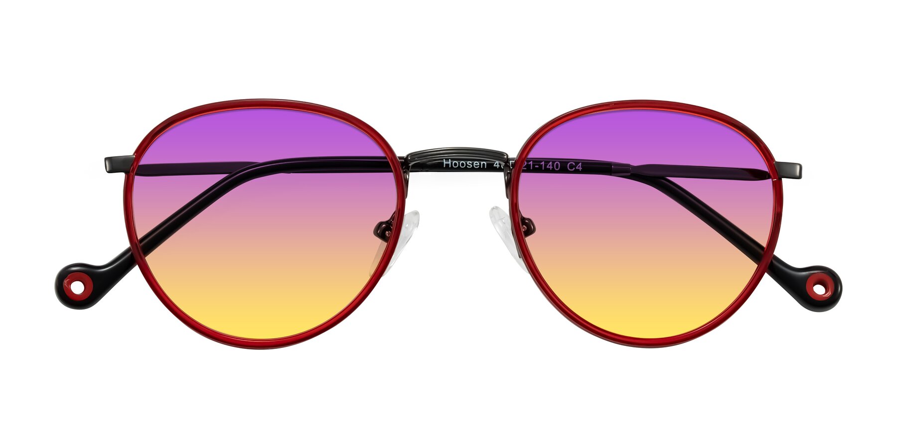 Folded Front of Hoosen in Red/Gunmetal with Purple / Yellow Gradient Lenses