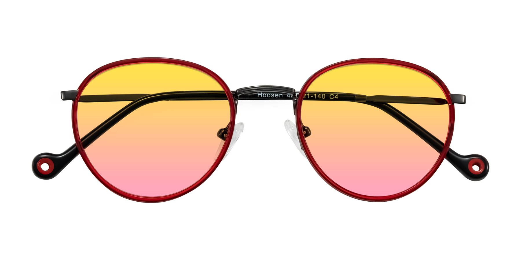 Folded Front of Hoosen in Red/Gunmetal with Yellow / Pink Gradient Lenses