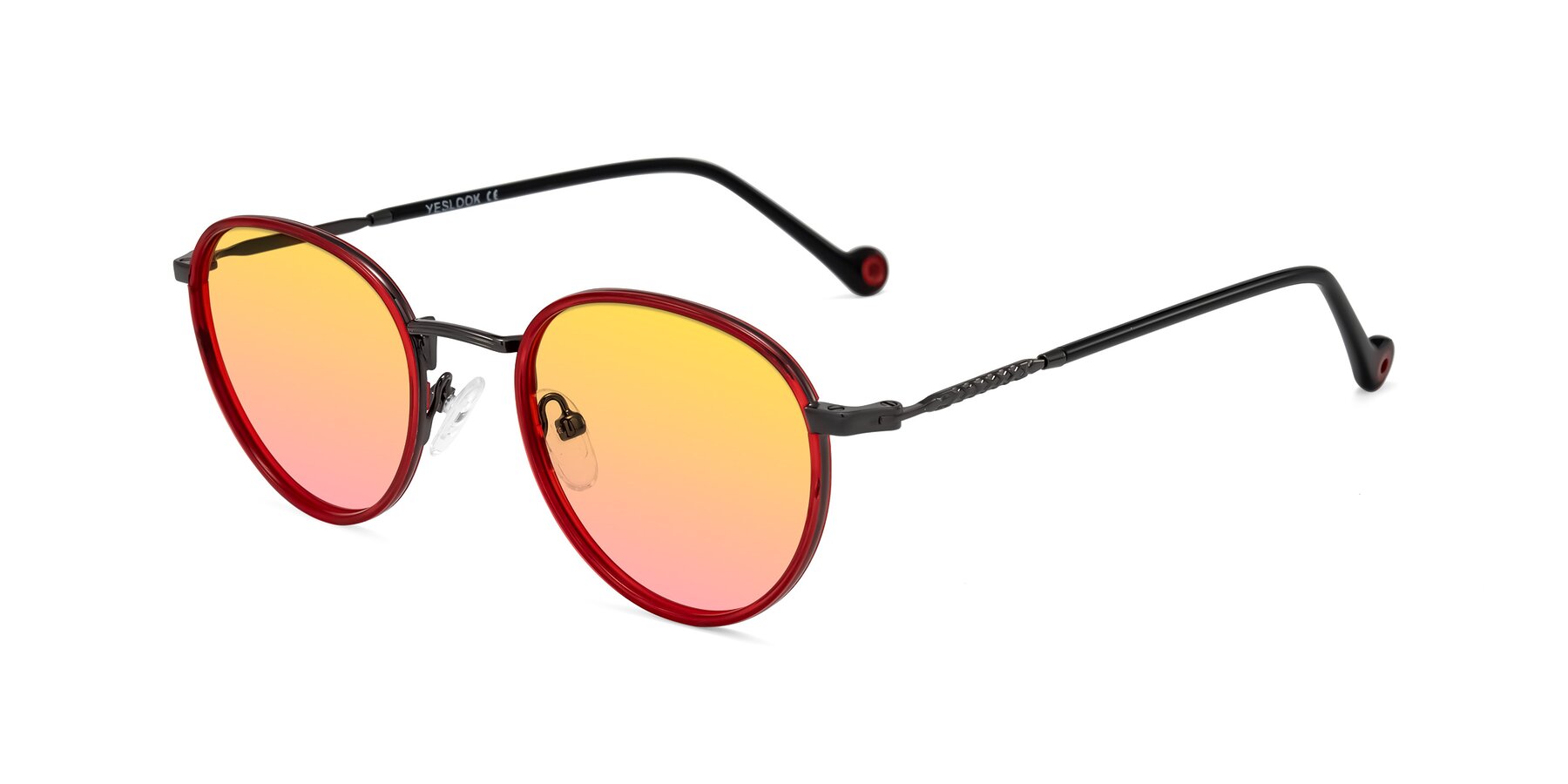 Angle of Hoosen in Red/Gunmetal with Yellow / Pink Gradient Lenses
