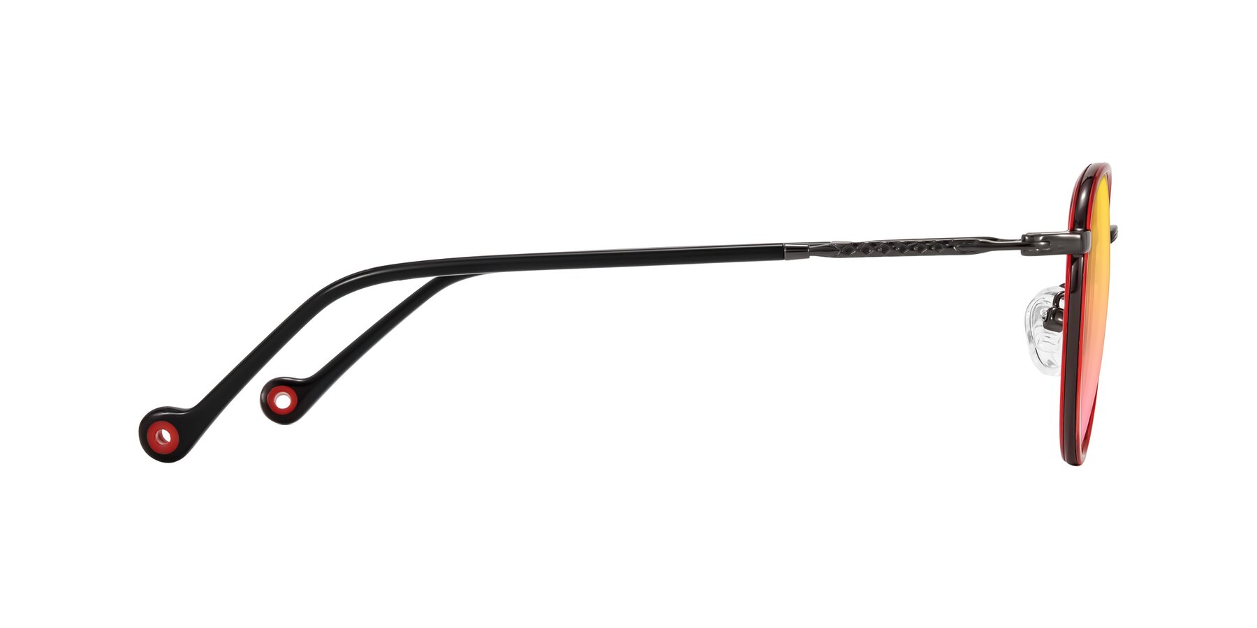 Side of Hoosen in Red/Gunmetal with Yellow / Pink Gradient Lenses