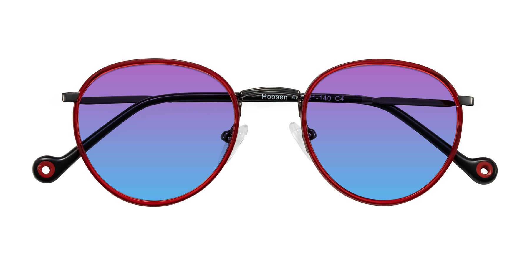 Folded Front of Hoosen in Red/Gunmetal with Purple / Blue Gradient Lenses