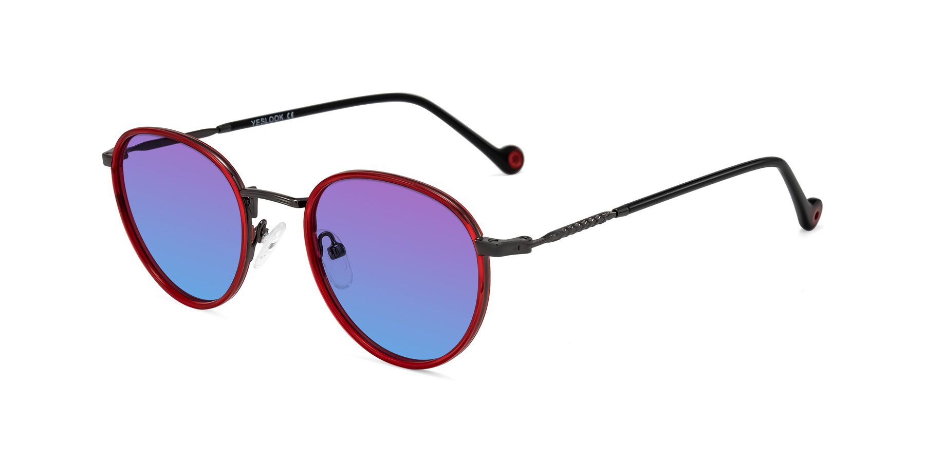 Angle of Hoosen in Red/Gunmetal with Purple / Blue Gradient Lenses