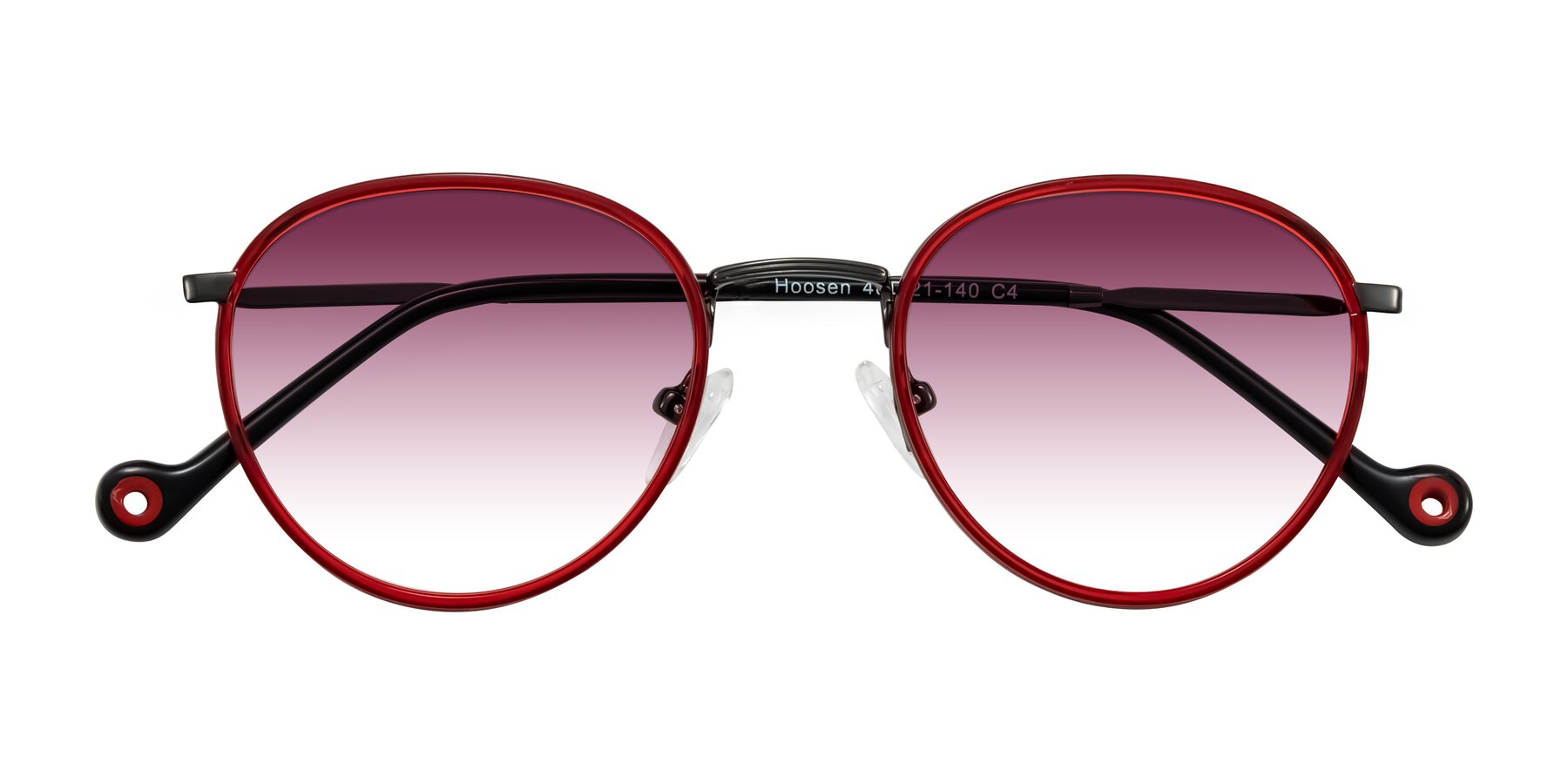 Folded Front of Hoosen in Red/Gunmetal with Wine Gradient Lenses