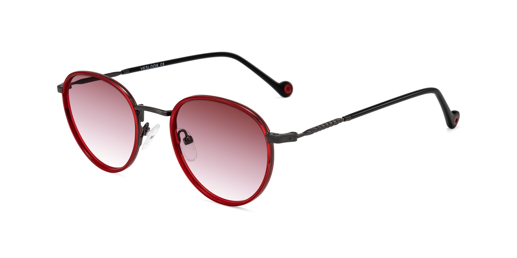 Angle of Hoosen in Red/Gunmetal with Garnet Gradient Lenses