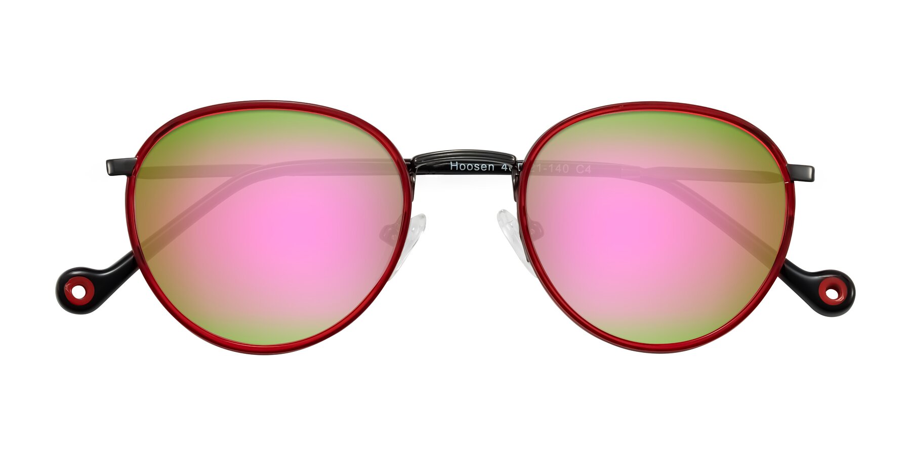 Folded Front of Hoosen in Red/Gunmetal with Pink Mirrored Lenses