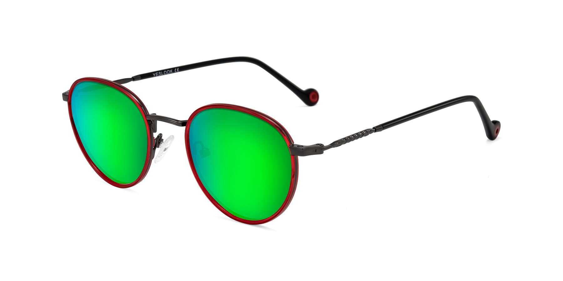 Angle of Hoosen in Red/Gunmetal with Green Mirrored Lenses