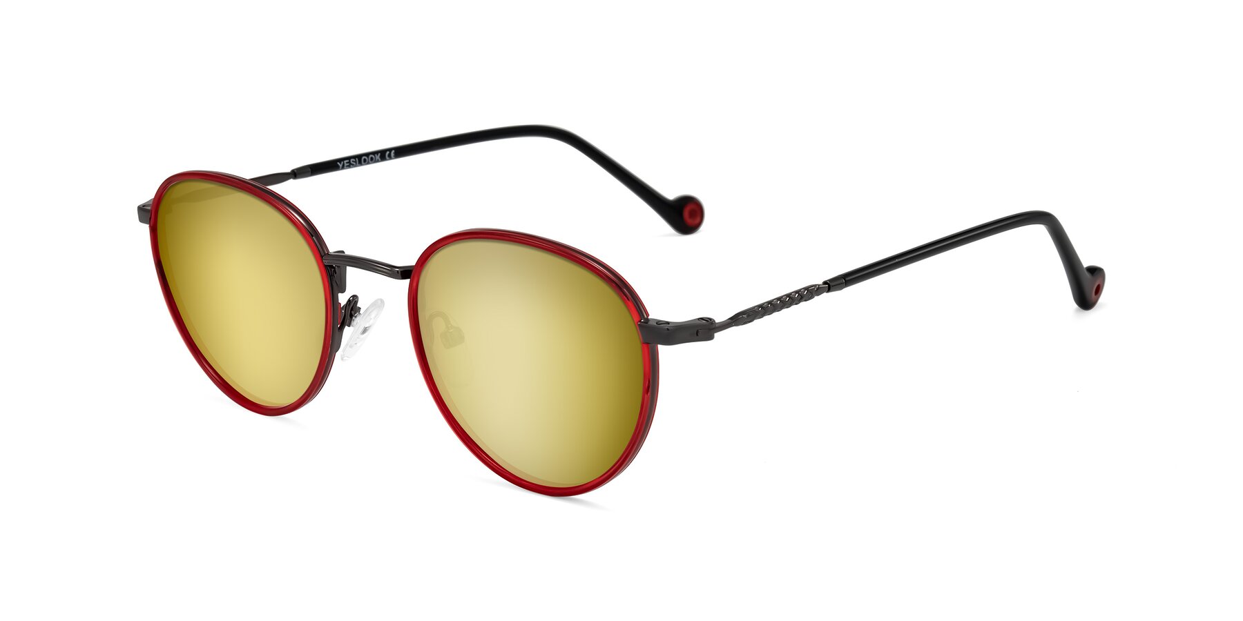 Angle of Hoosen in Red/Gunmetal with Gold Mirrored Lenses