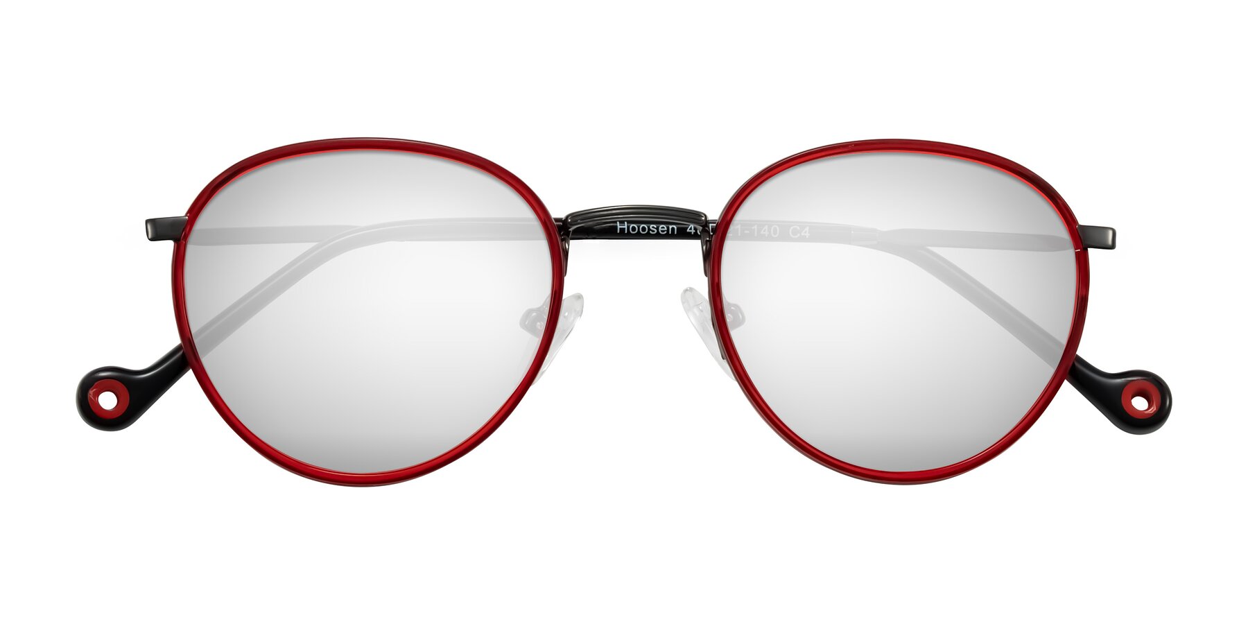 Folded Front of Hoosen in Red/Gunmetal with Silver Mirrored Lenses