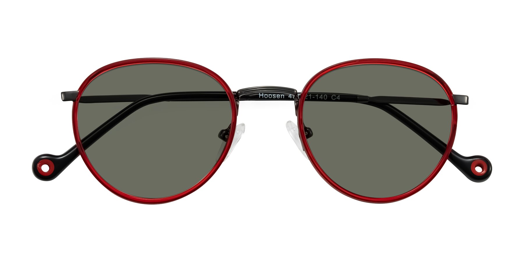 Folded Front of Hoosen in Red/Gunmetal with Gray Polarized Lenses