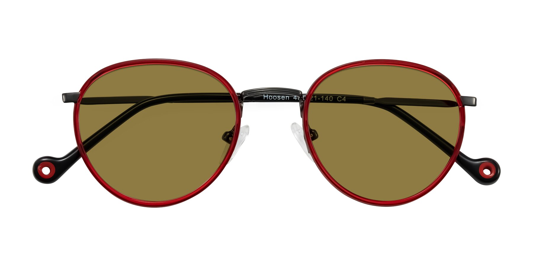 Folded Front of Hoosen in Red/Gunmetal with Brown Polarized Lenses