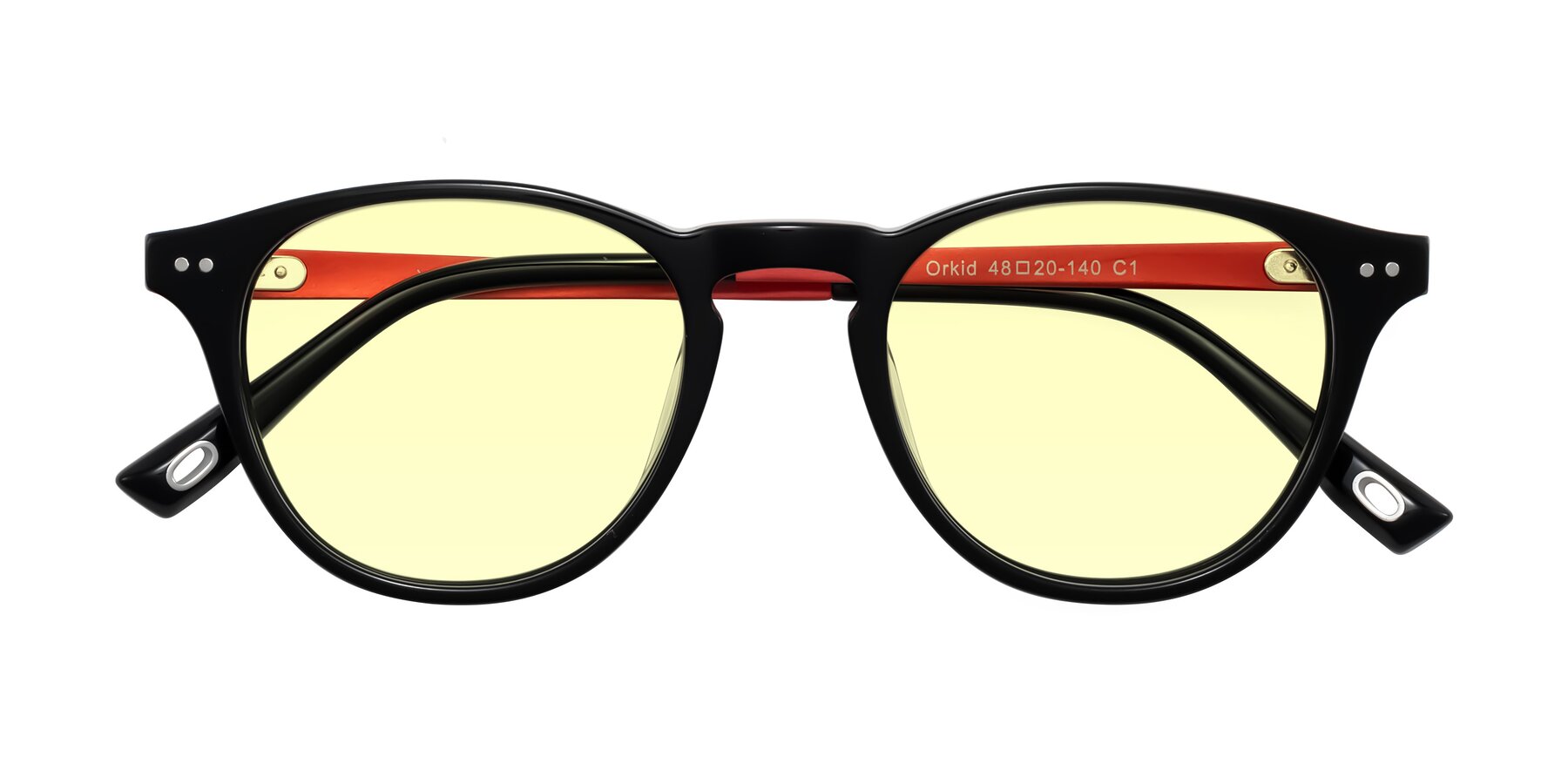 Folded Front of Orkid in Black/Red with Light Yellow Tinted Lenses