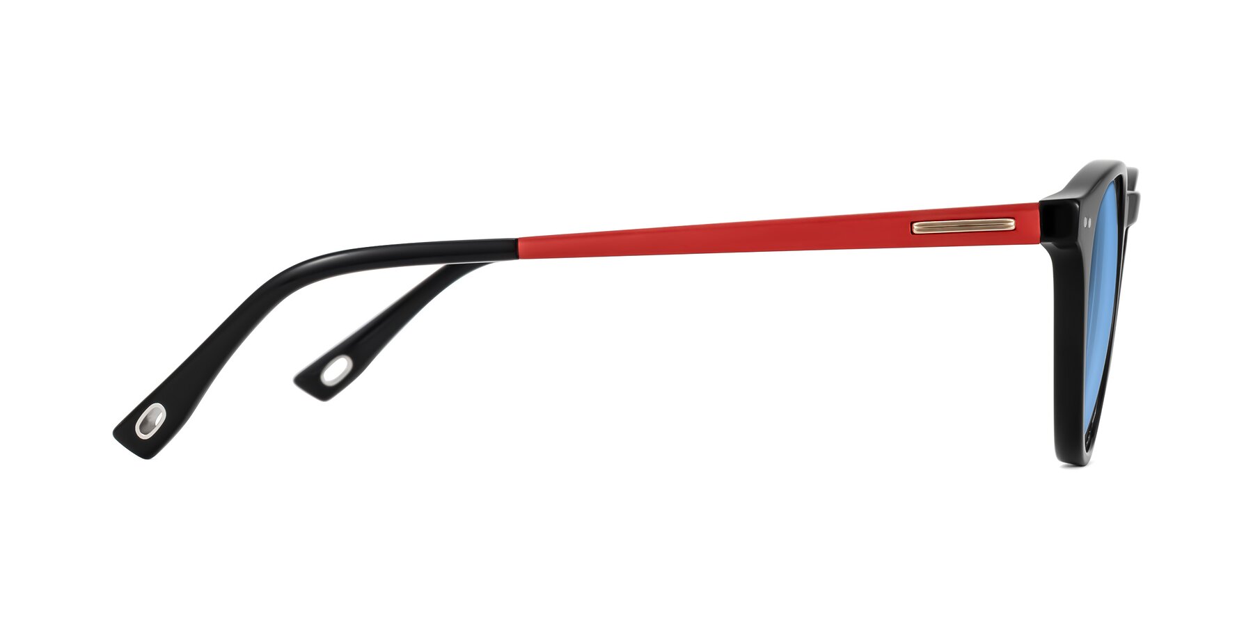 Side of Orkid in Black/Red with Medium Blue Tinted Lenses