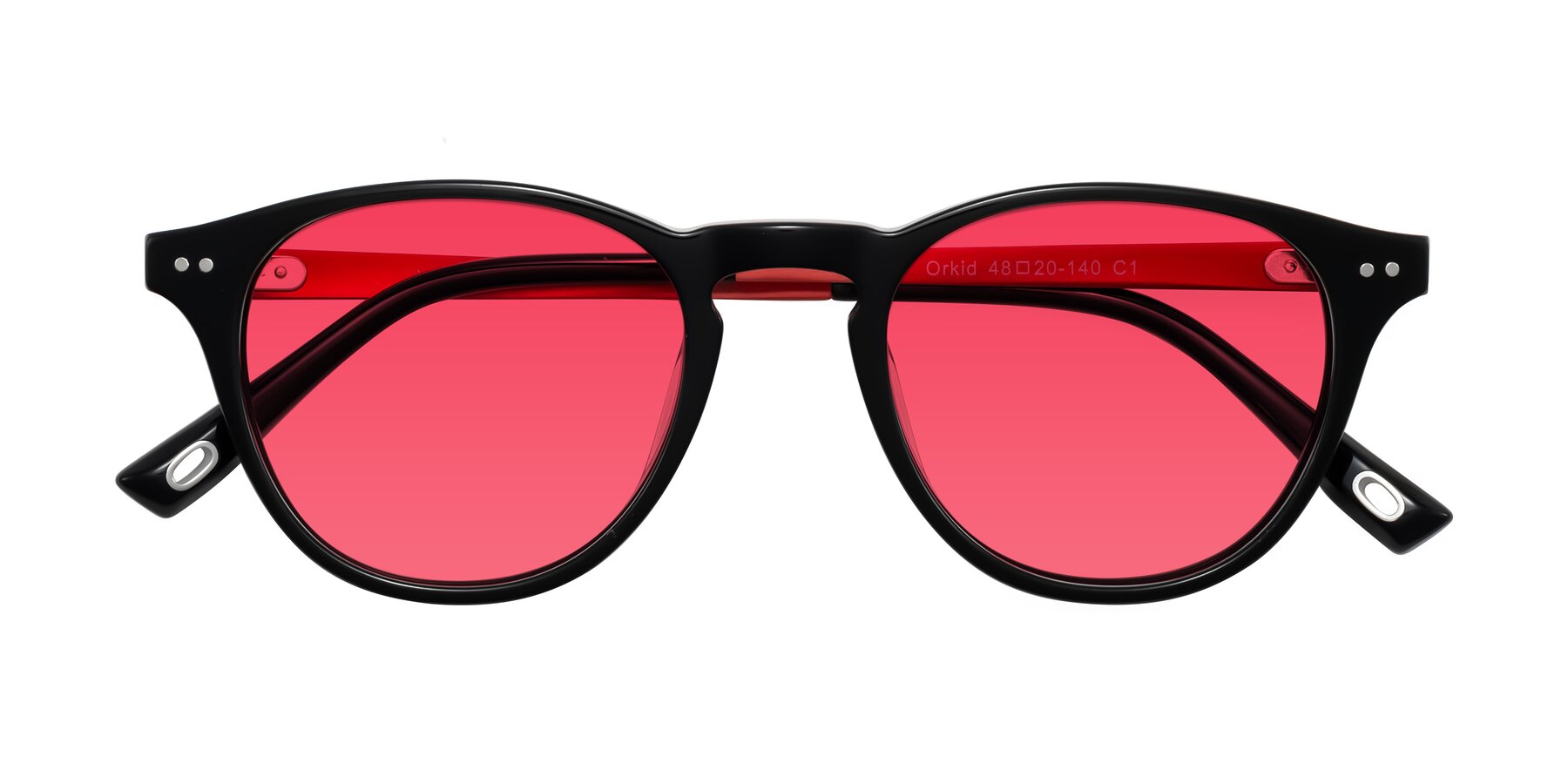 Folded Front of Orkid in Black/Red with Red Tinted Lenses
