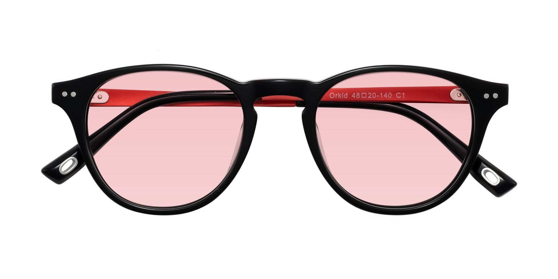 Folded Front of Orkid in Black/Red with Light Garnet Tinted Lenses