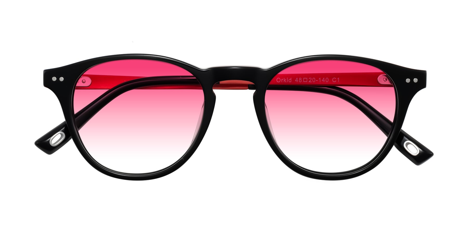 Folded Front of Orkid in Black/Red with Pink Gradient Lenses