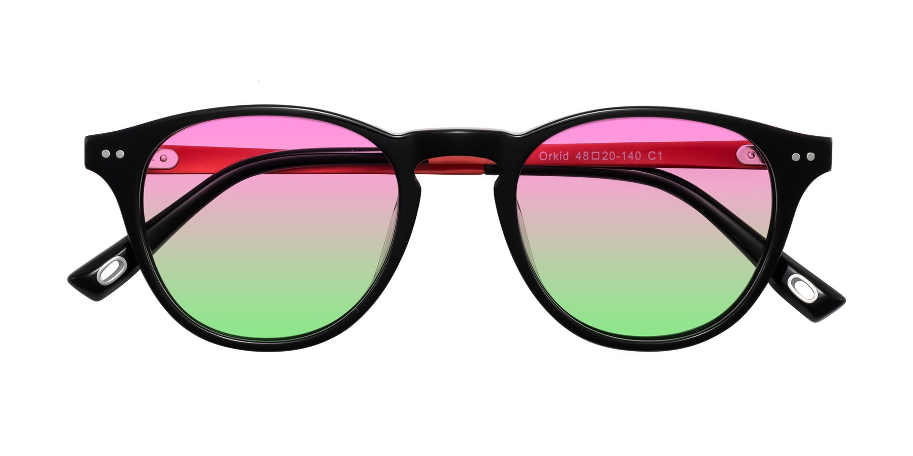Folded Front of Orkid in Black/Red with Pink / Green Gradient Lenses