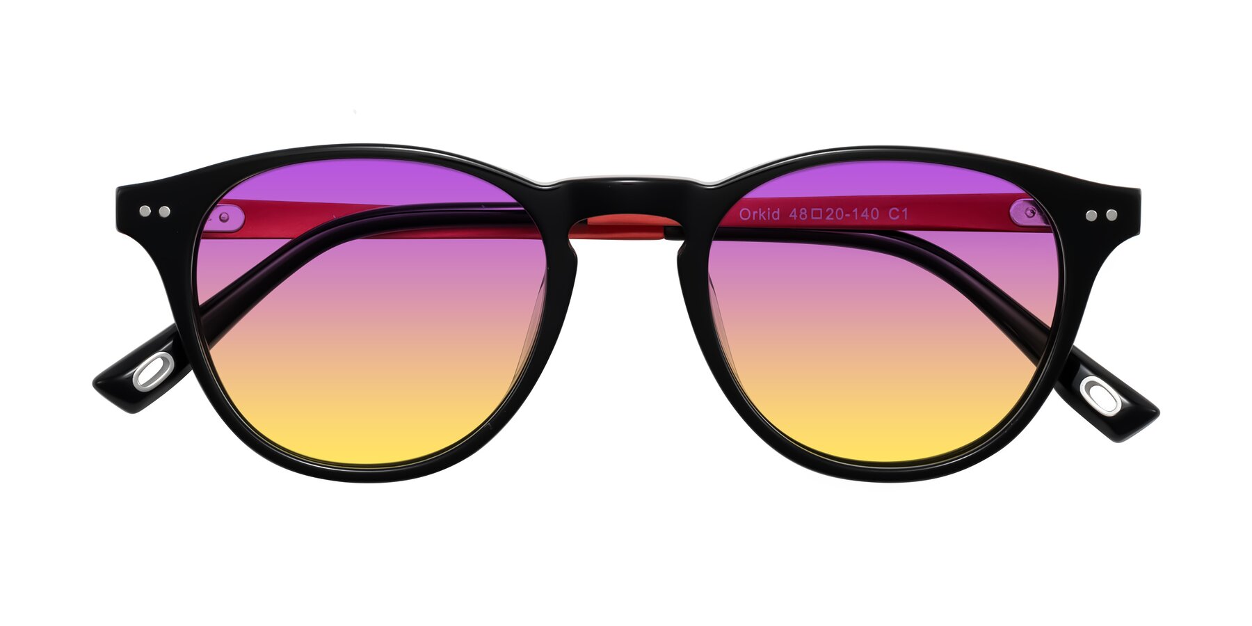 Folded Front of Orkid in Black/Red with Purple / Yellow Gradient Lenses