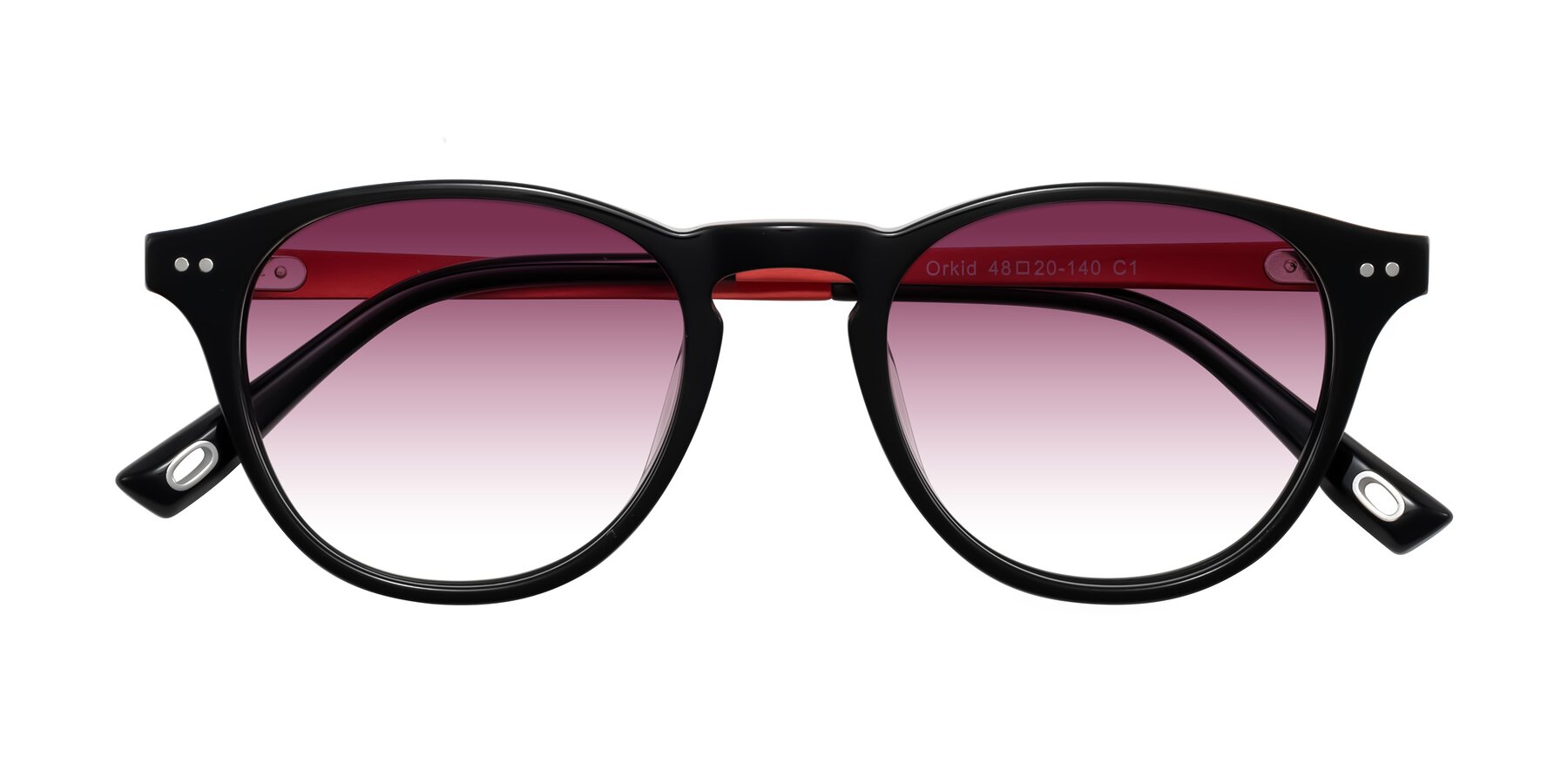 Folded Front of Orkid in Black/Red with Wine Gradient Lenses