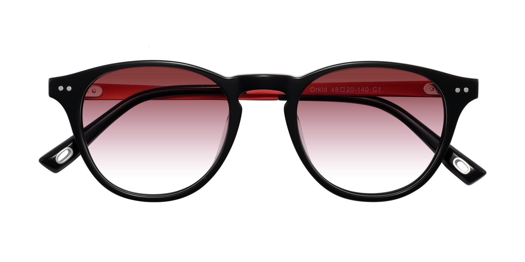 Folded Front of Orkid in Black/Red with Garnet Gradient Lenses