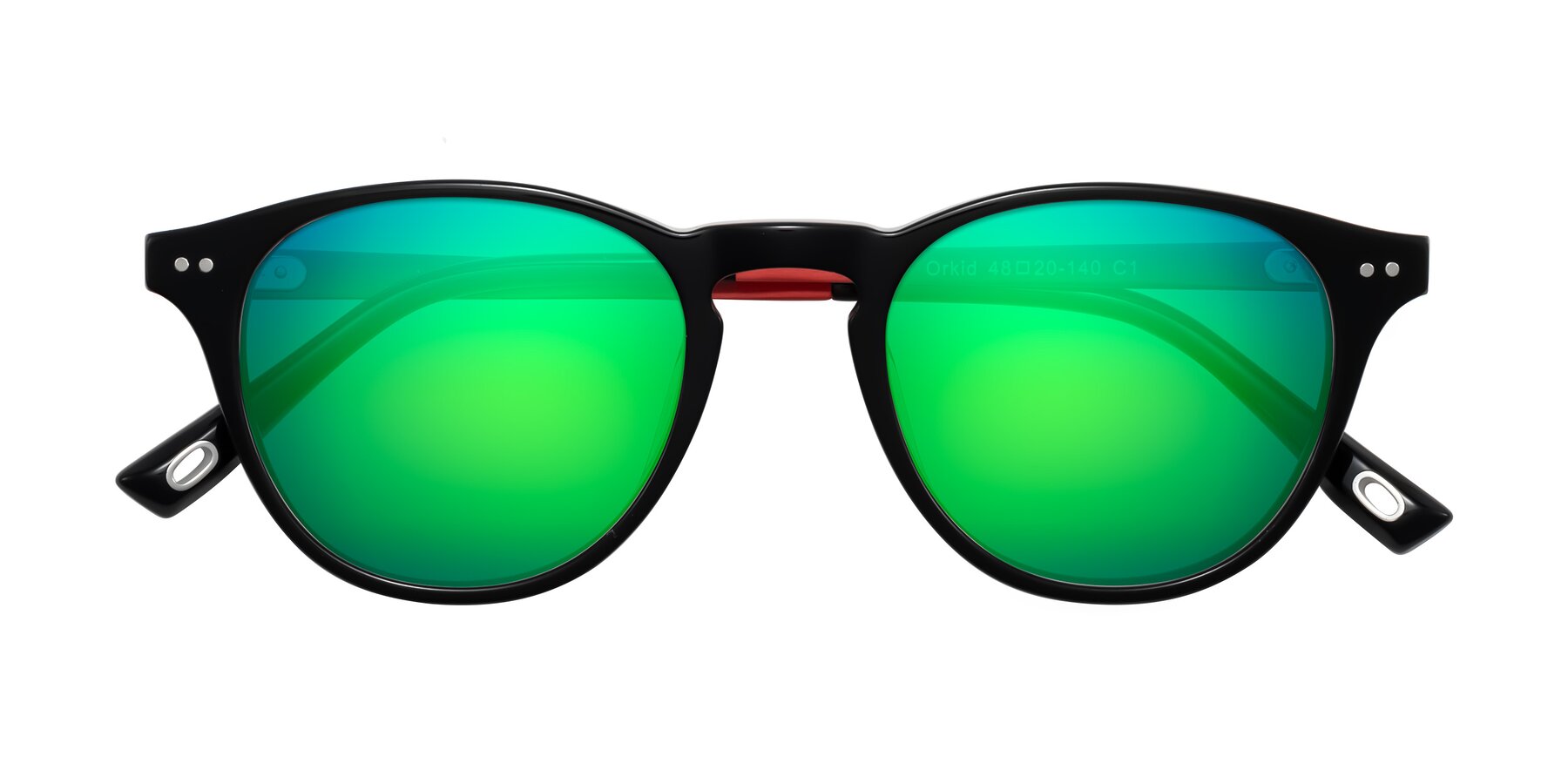 Folded Front of Orkid in Black/Red with Green Mirrored Lenses
