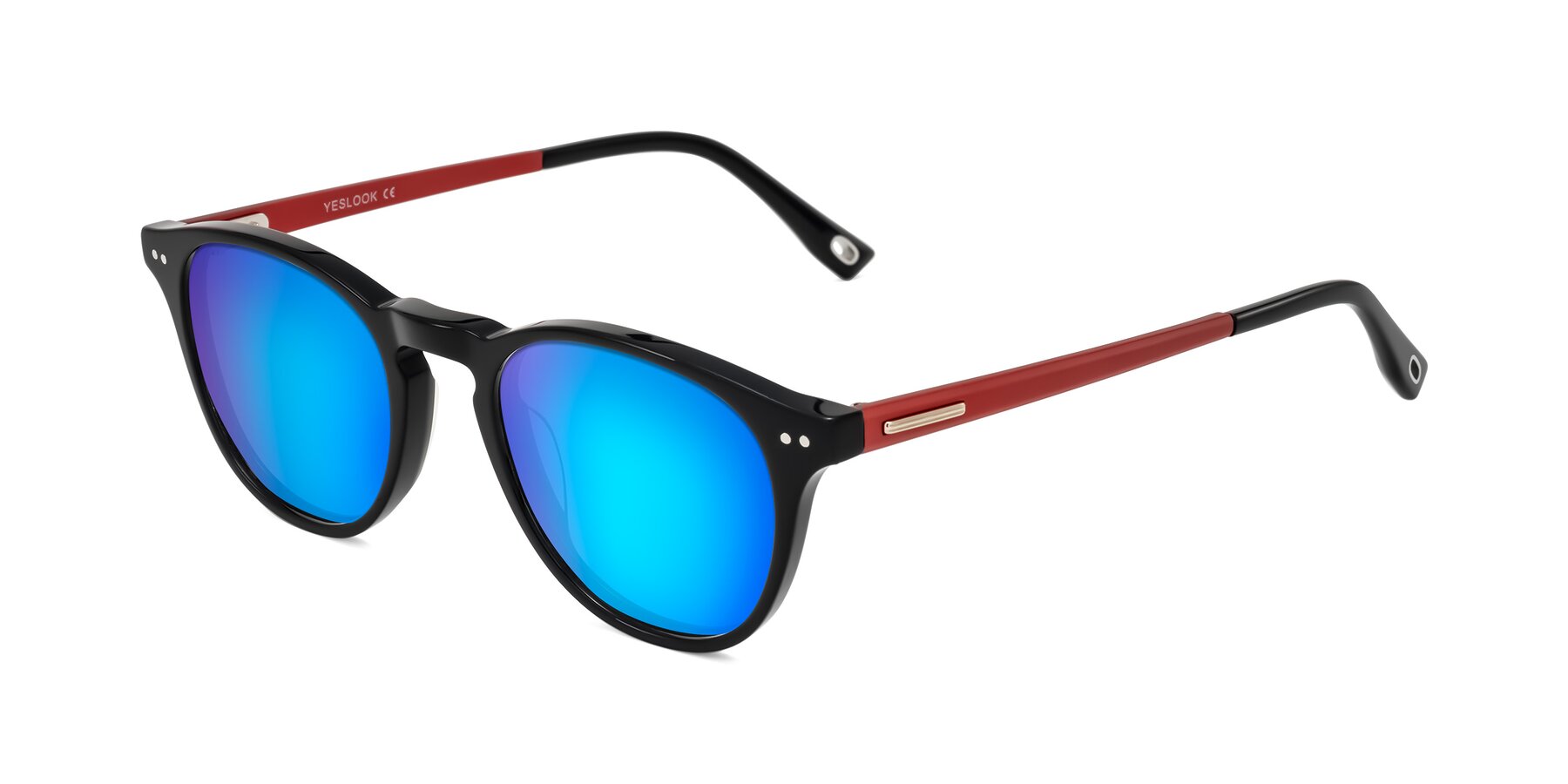 Angle of Orkid in Black/Red with Blue Mirrored Lenses