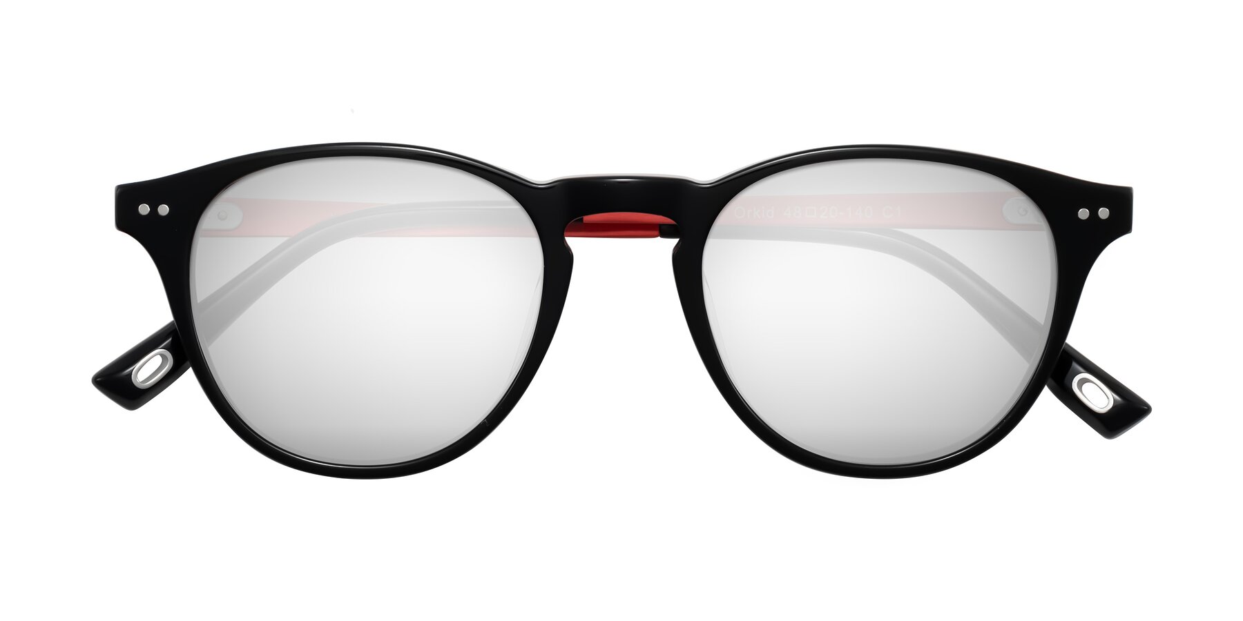 Folded Front of Orkid in Black/Red with Silver Mirrored Lenses