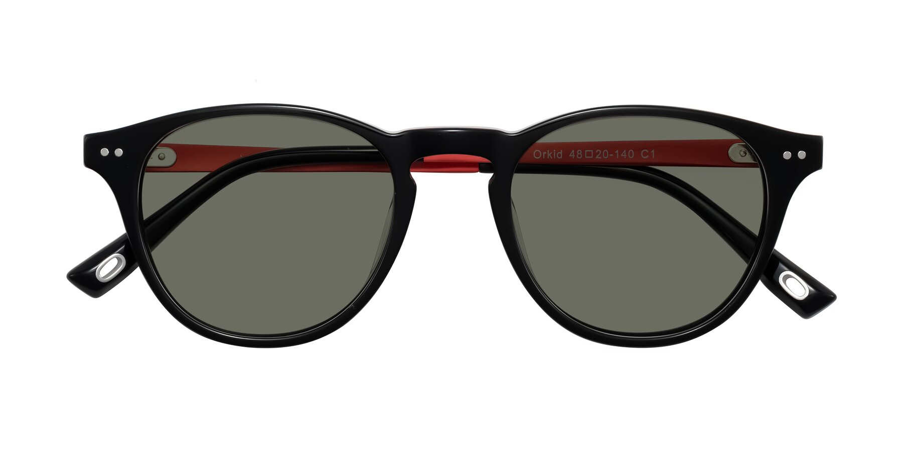 Folded Front of Orkid in Black/Red with Gray Polarized Lenses