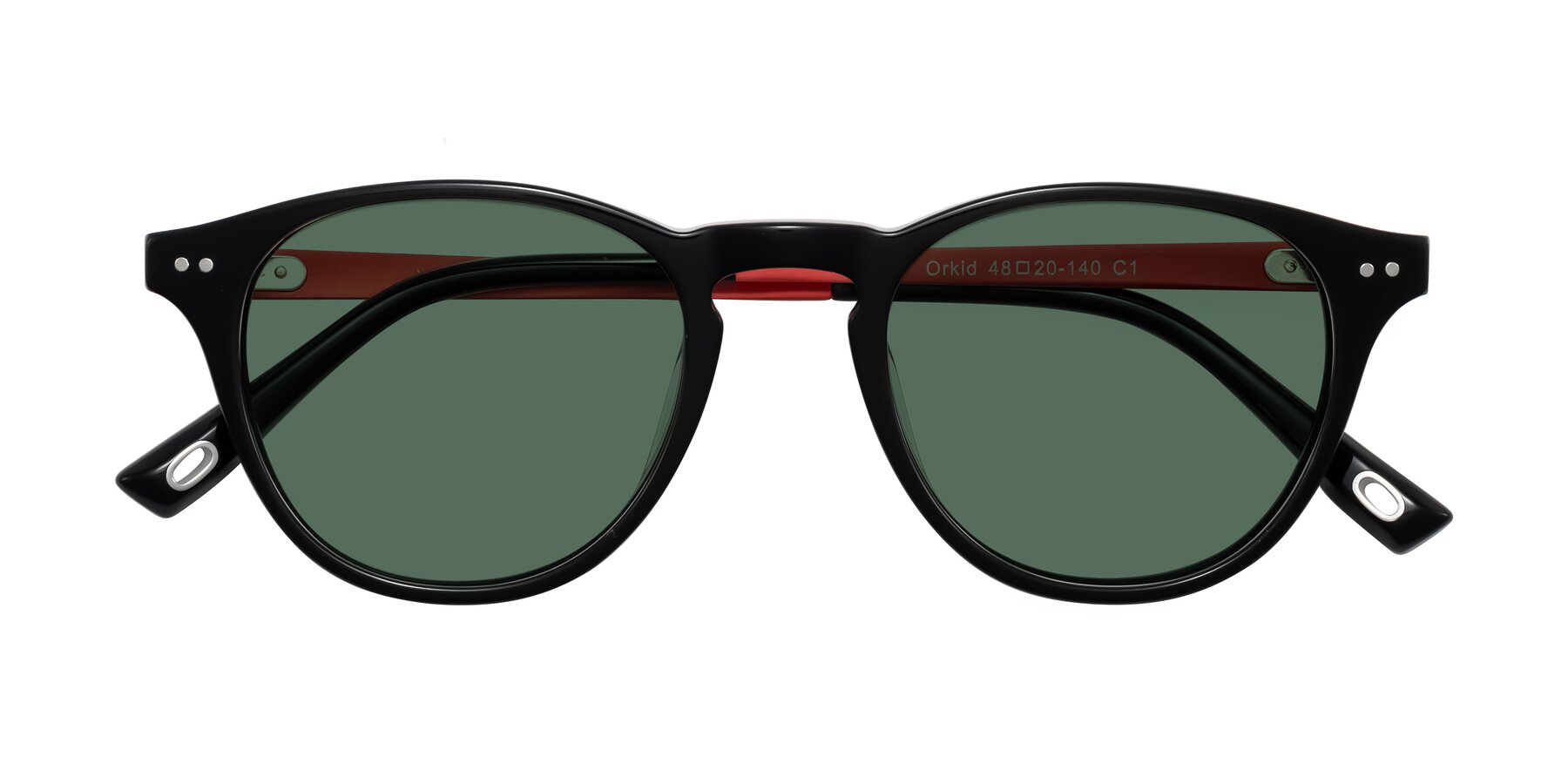 Folded Front of Orkid in Black/Red with Green Polarized Lenses