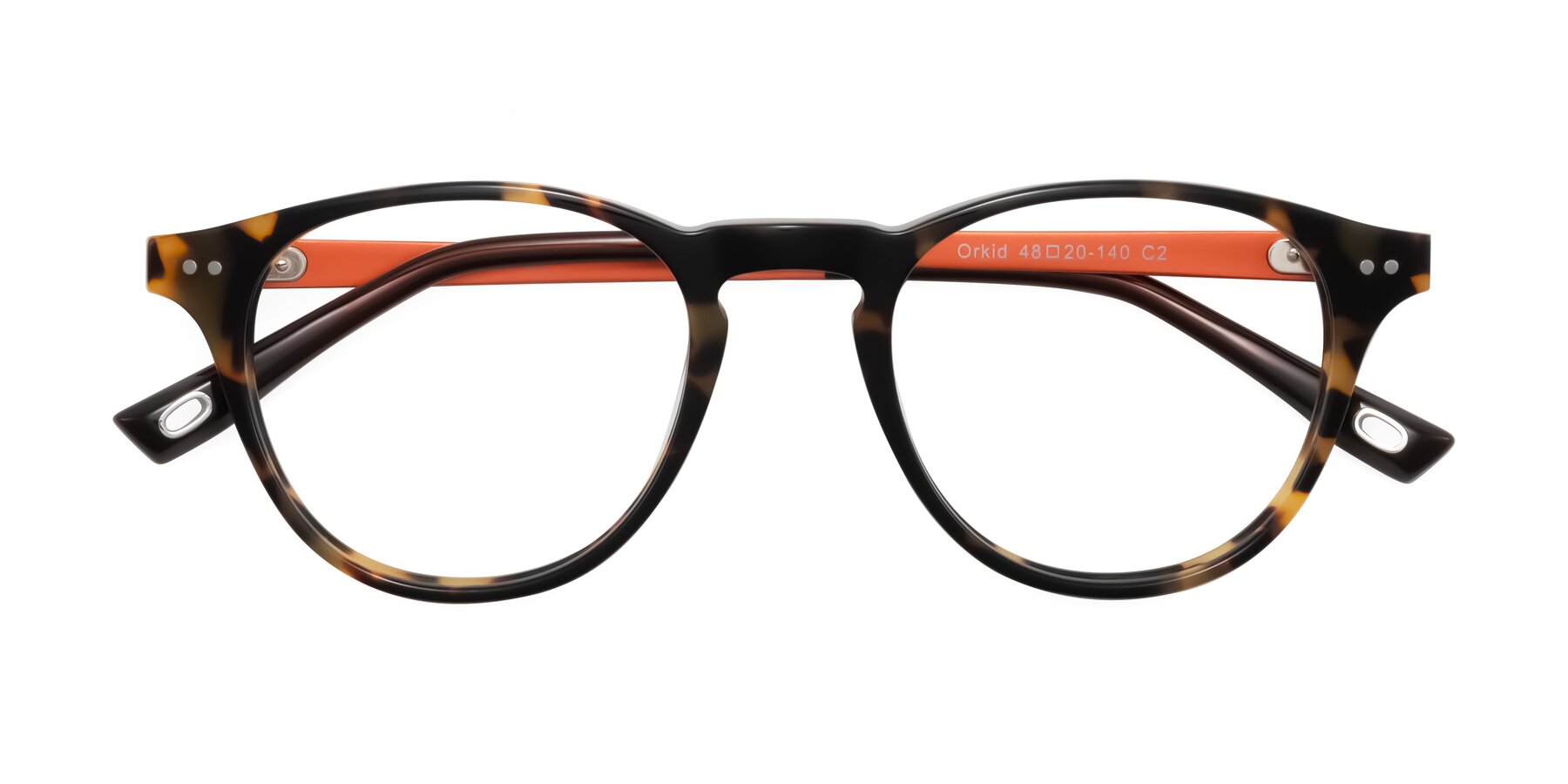 Folded Front of Orkid in Tortoise/Orange with Clear Blue Light Blocking Lenses