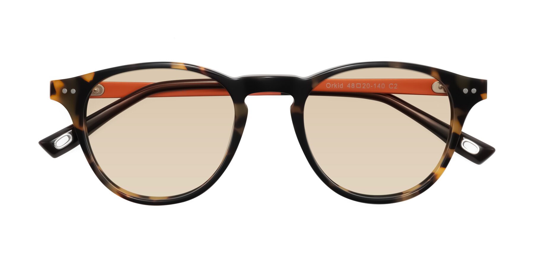 Folded Front of Orkid in Tortoise/Orange with Light Brown Tinted Lenses