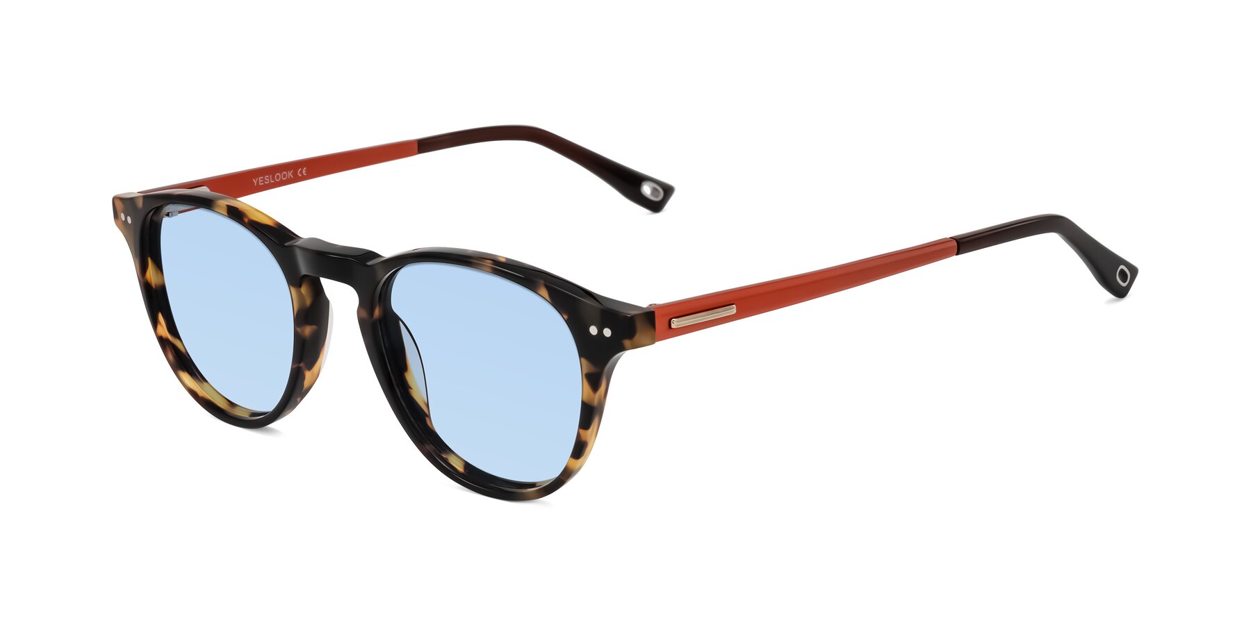 Angle of Orkid in Tortoise/Orange with Light Blue Tinted Lenses