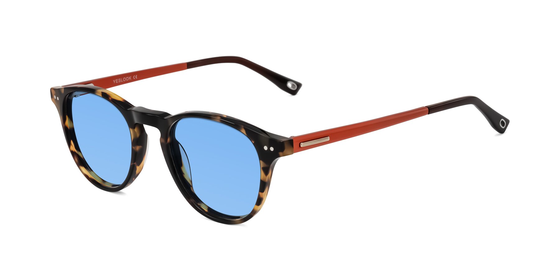 Angle of Orkid in Tortoise/Orange with Medium Blue Tinted Lenses