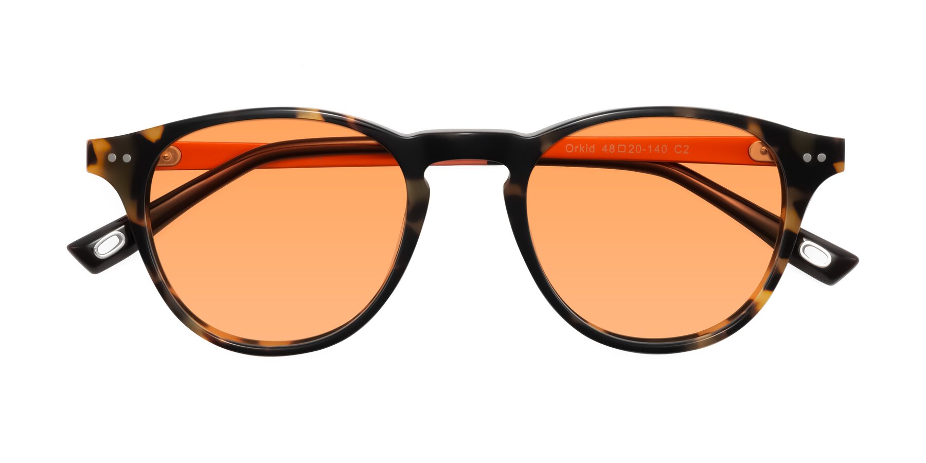 Folded Front of Orkid in Tortoise/Orange with Medium Orange Tinted Lenses