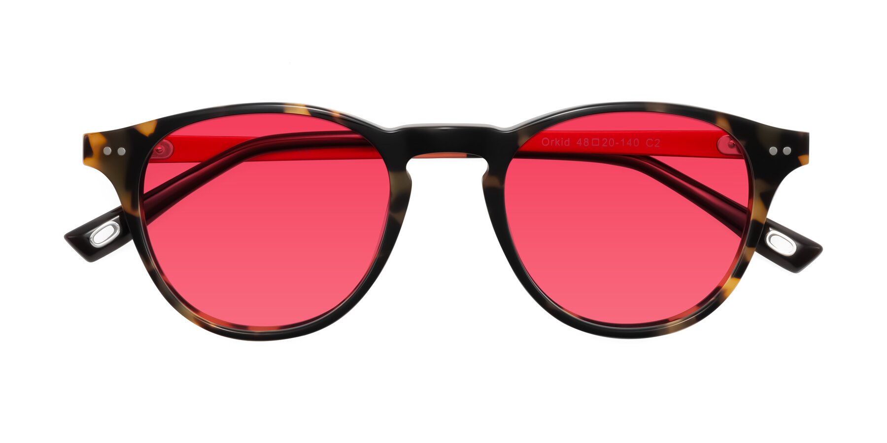 Folded Front of Orkid in Tortoise/Orange with Red Tinted Lenses