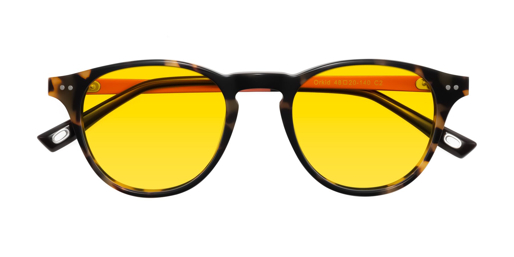 Folded Front of Orkid in Tortoise/Orange with Yellow Tinted Lenses