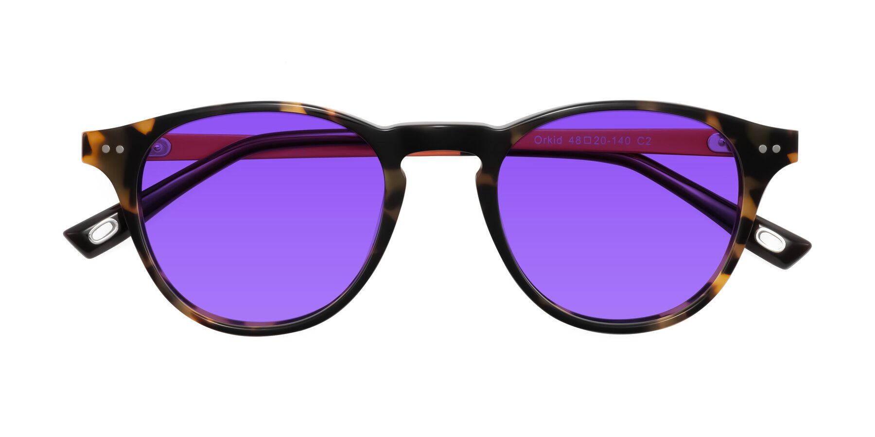 Folded Front of Orkid in Tortoise/Orange with Purple Tinted Lenses
