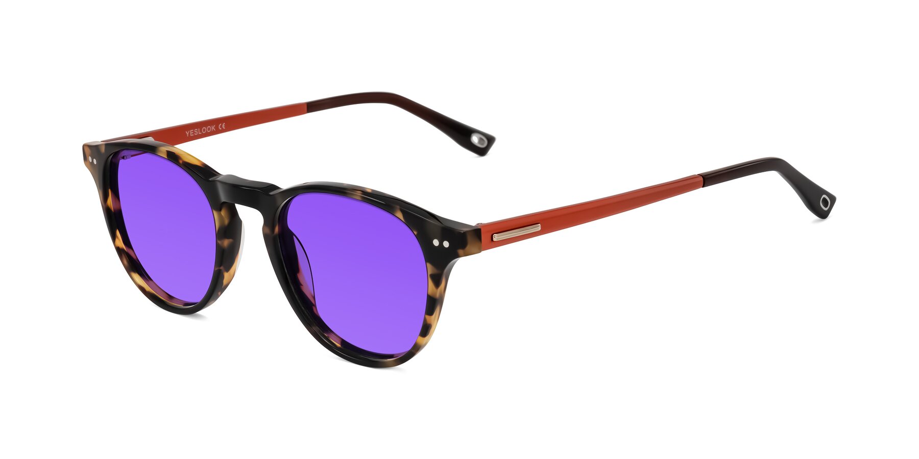 Angle of Orkid in Tortoise/Orange with Purple Tinted Lenses