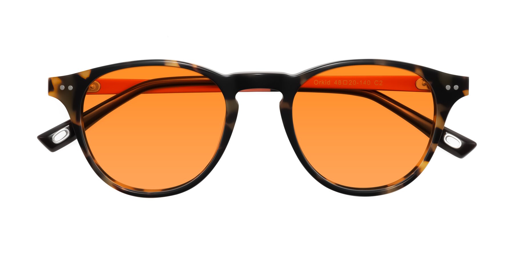 Folded Front of Orkid in Tortoise/Orange with Orange Tinted Lenses
