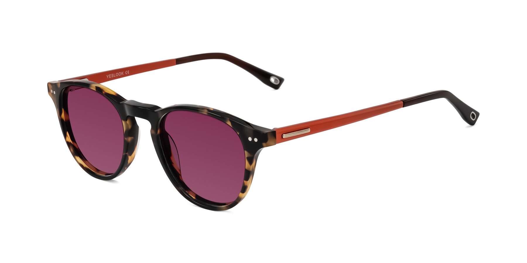 Angle of Orkid in Tortoise/Orange with Wine Tinted Lenses