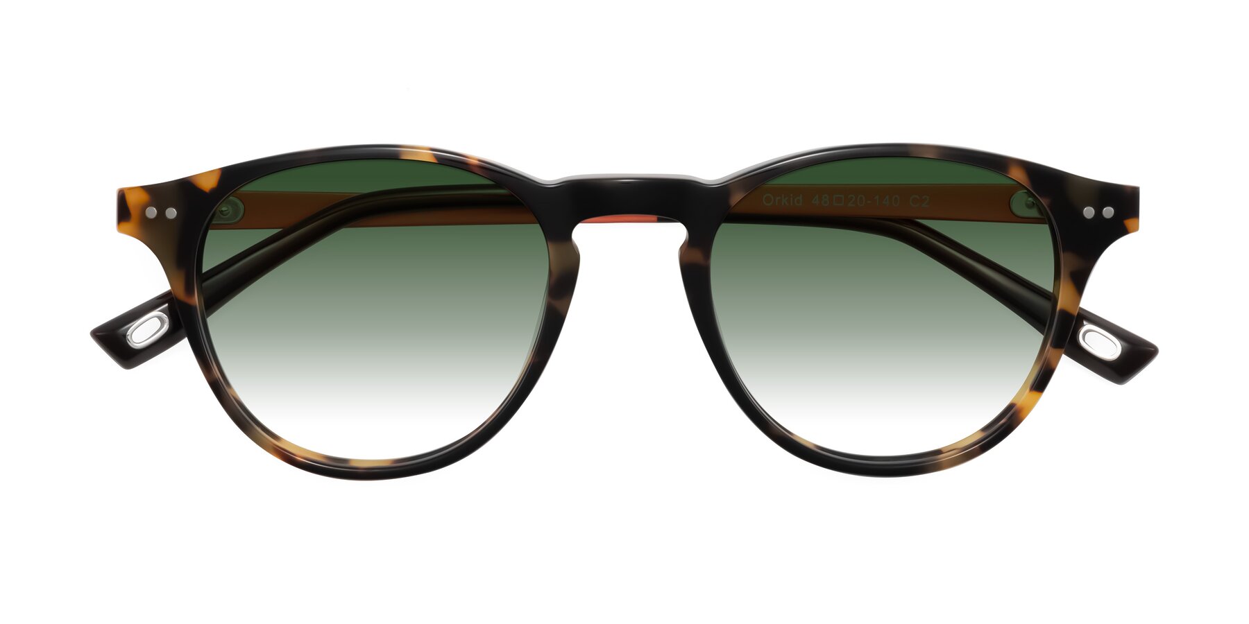 Folded Front of Orkid in Tortoise/Orange with Green Gradient Lenses