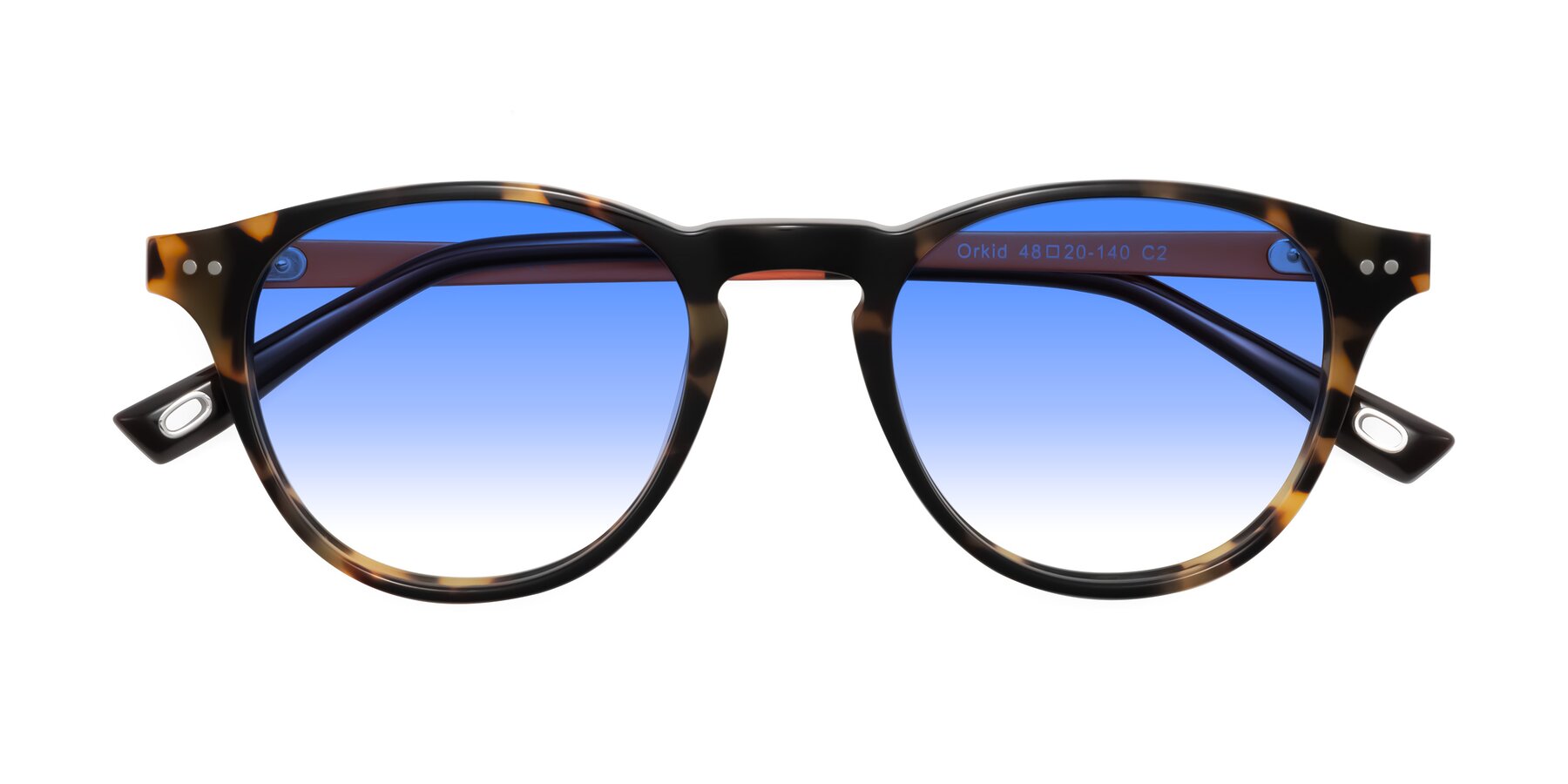 Folded Front of Orkid in Tortoise/Orange with Blue Gradient Lenses