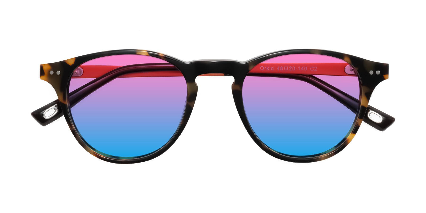 Folded Front of Orkid in Tortoise/Orange with Pink / Blue Gradient Lenses
