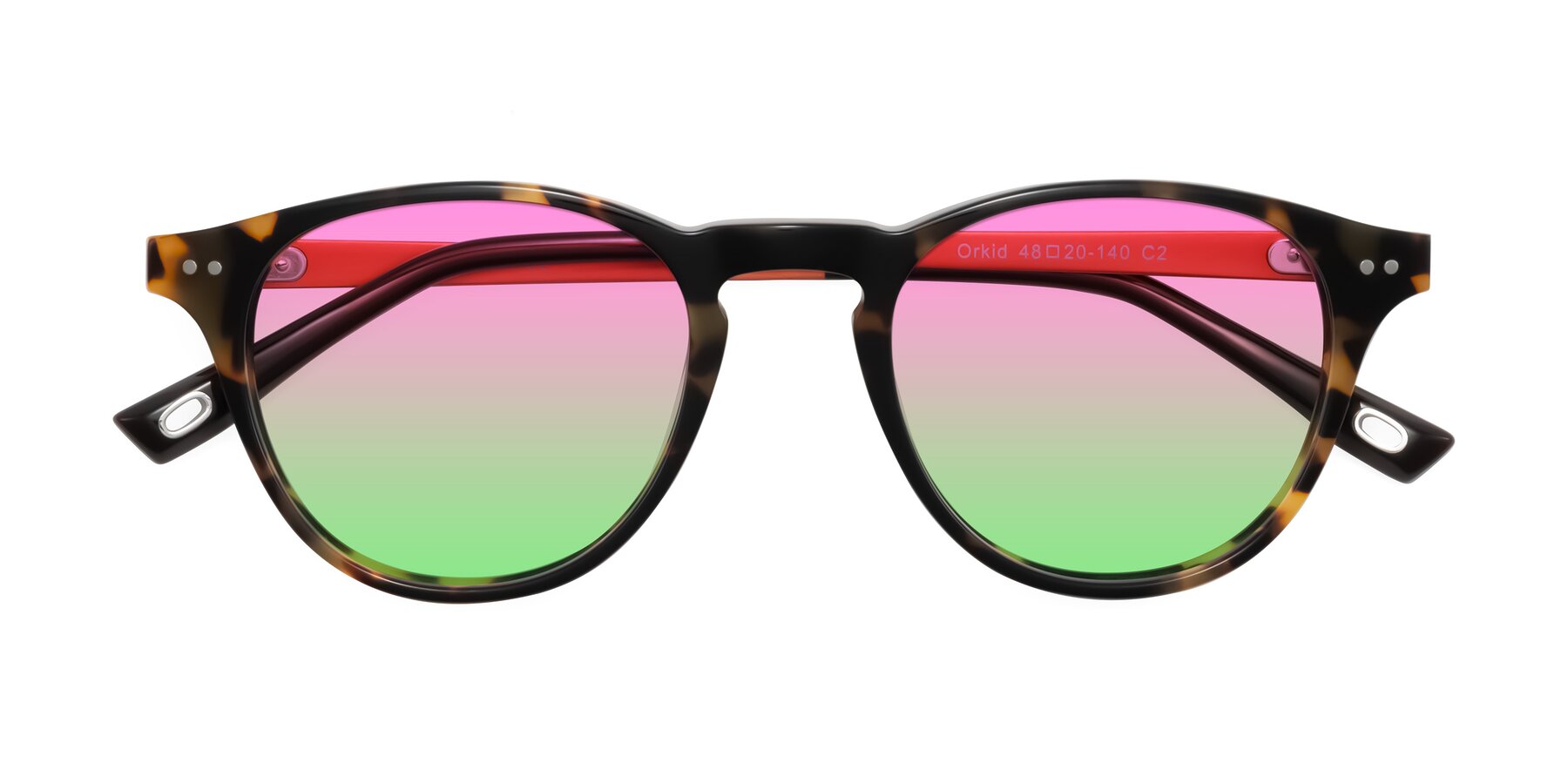 Folded Front of Orkid in Tortoise/Orange with Pink / Green Gradient Lenses