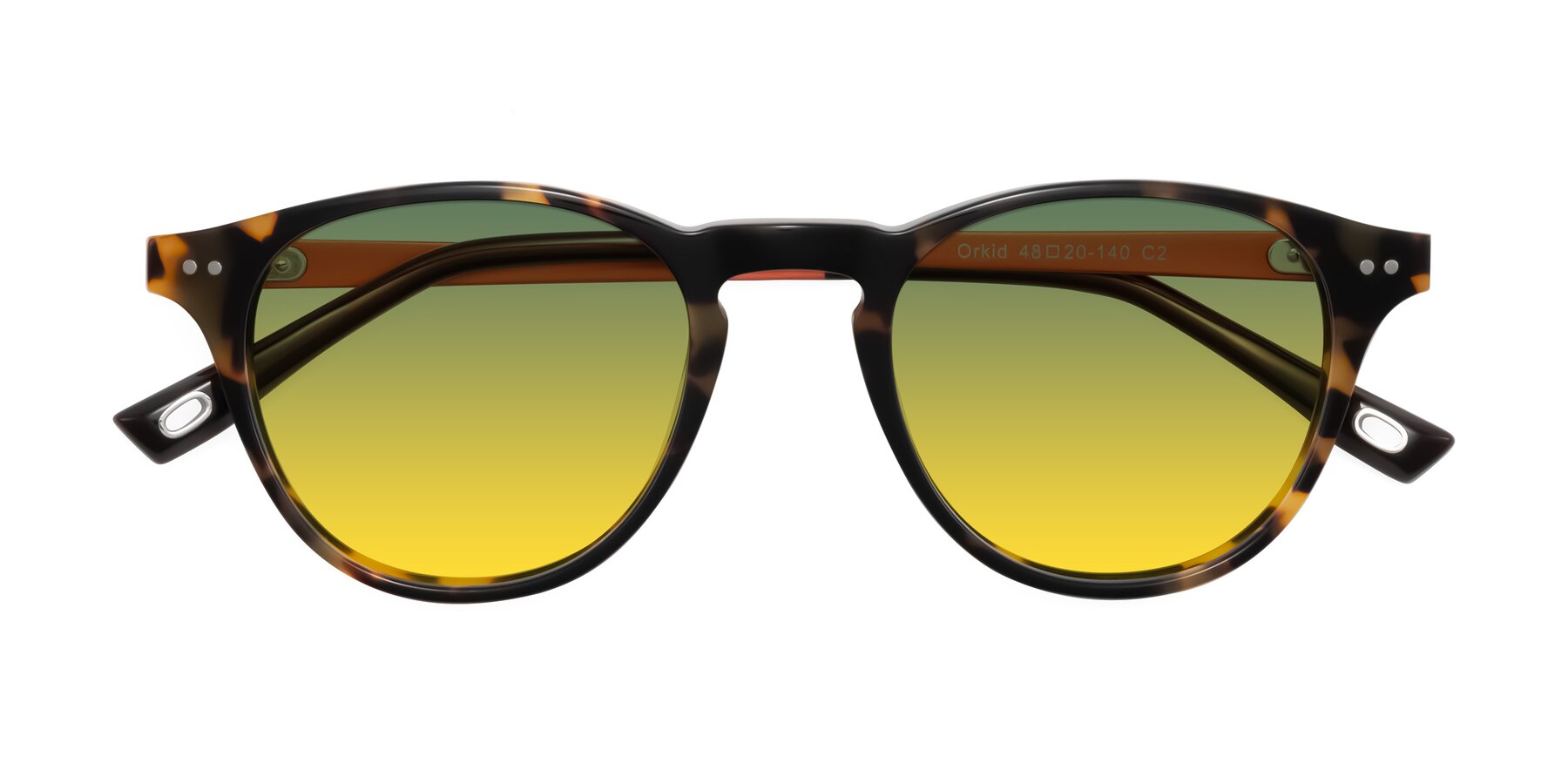 Folded Front of Orkid in Tortoise/Orange with Green / Yellow Gradient Lenses