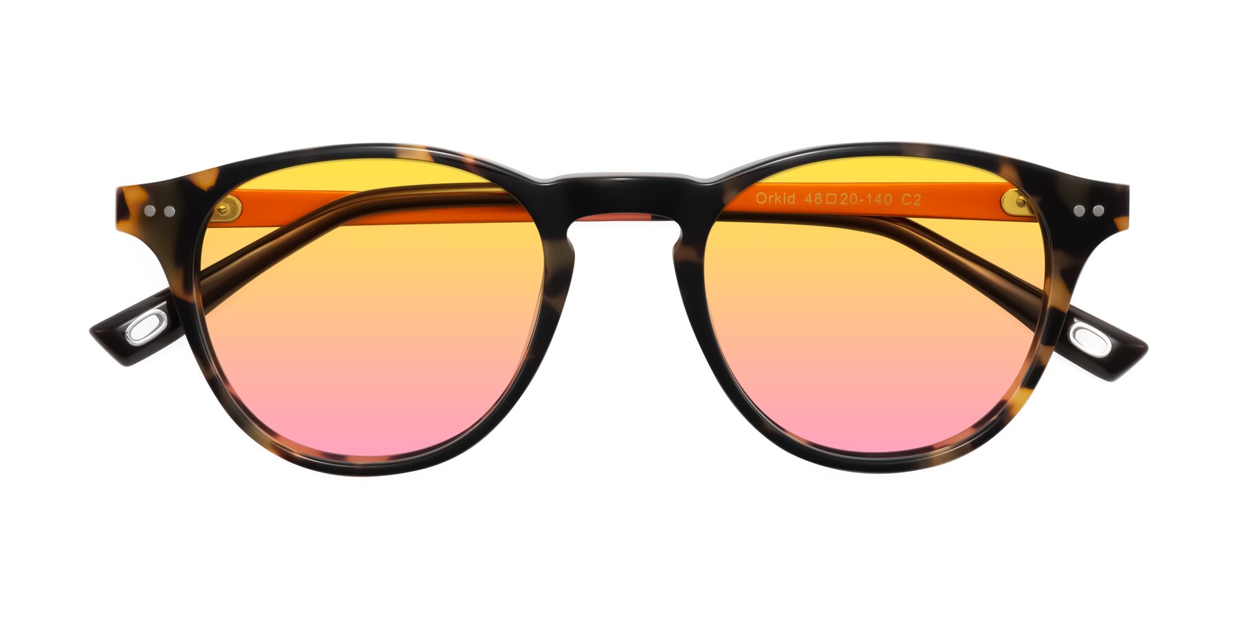 Folded Front of Orkid in Tortoise/Orange with Yellow / Pink Gradient Lenses