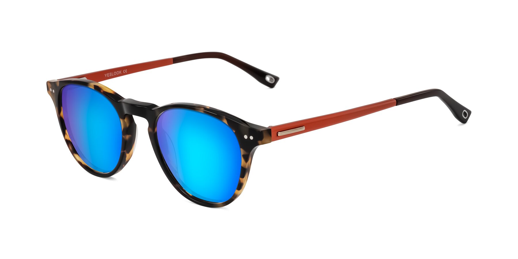 Angle of Orkid in Tortoise/Orange with Blue Mirrored Lenses