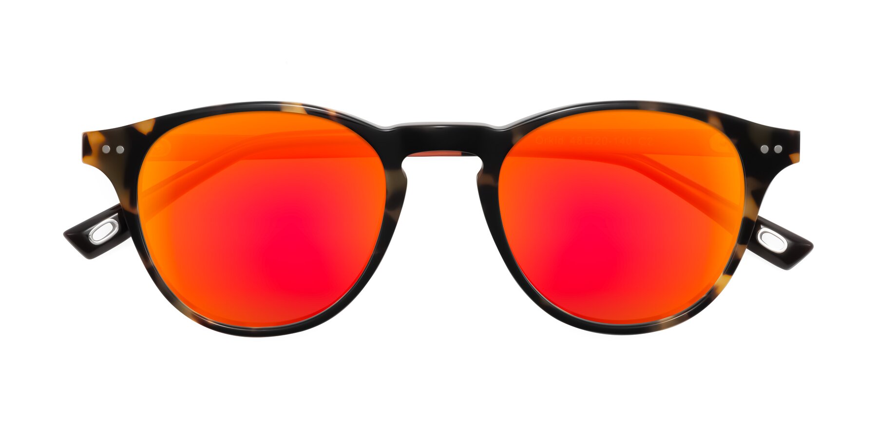 Folded Front of Orkid in Tortoise/Orange with Red Gold Mirrored Lenses