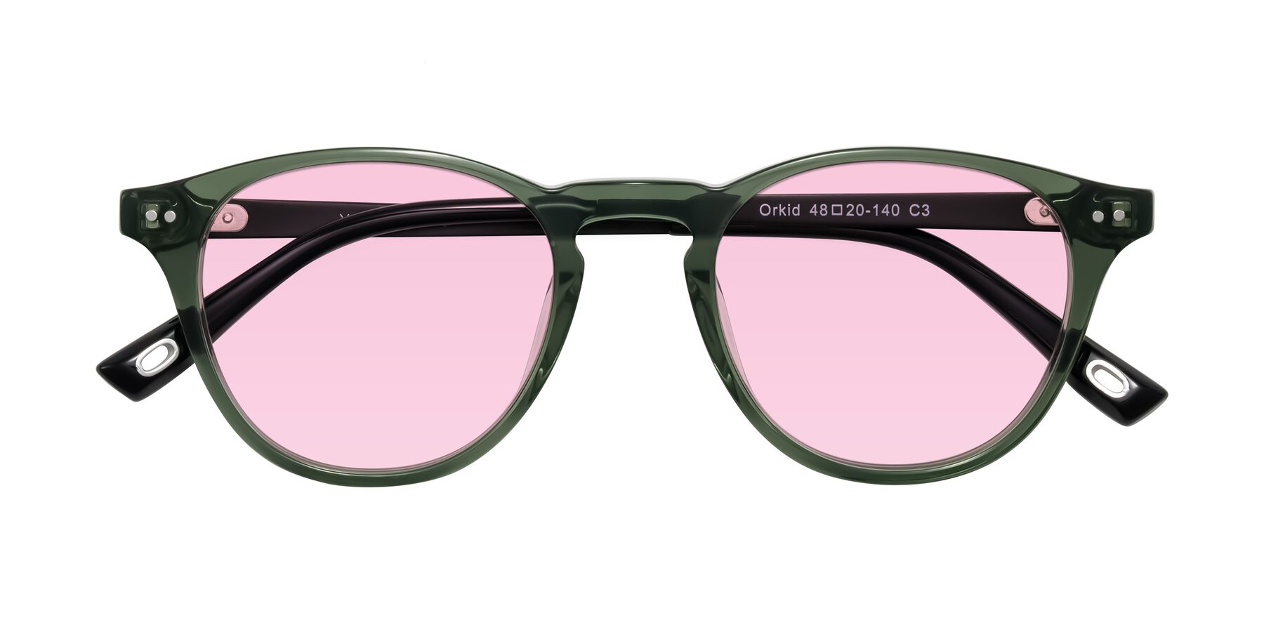 Folded Front of Orkid in Green/Black with Light Pink Tinted Lenses