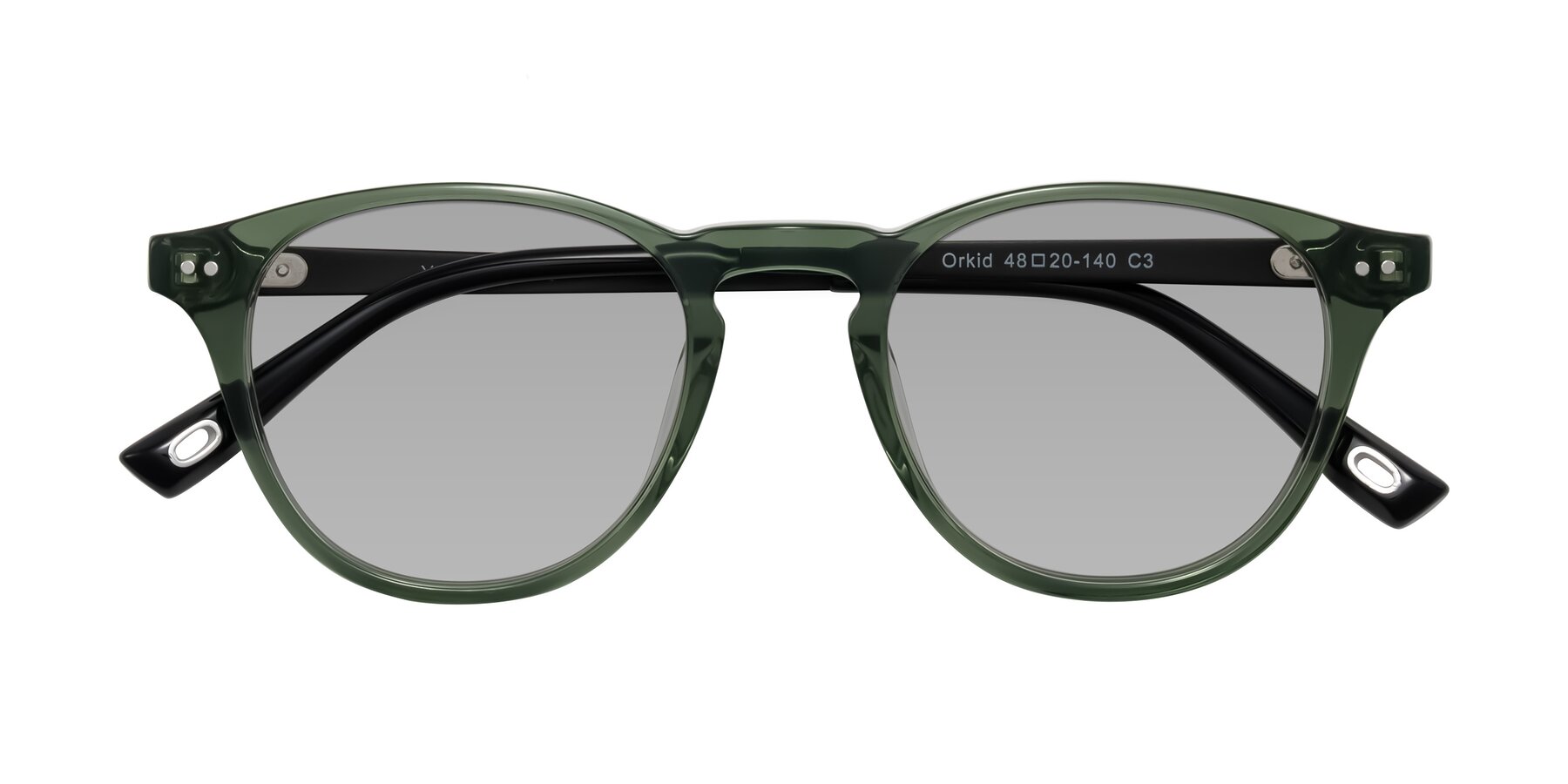 Folded Front of Orkid in Green/Black with Light Gray Tinted Lenses