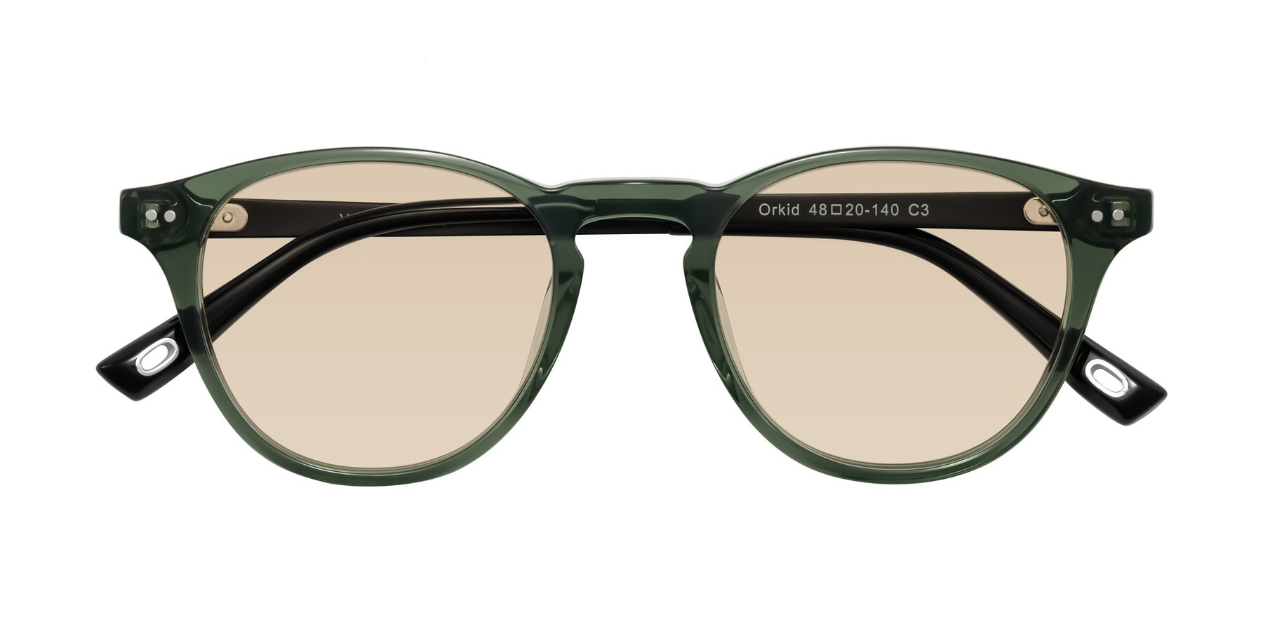 Folded Front of Orkid in Green/Black with Light Brown Tinted Lenses